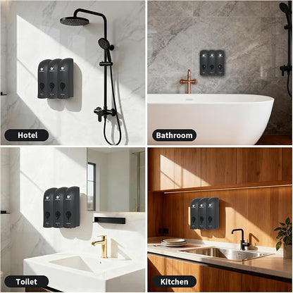 Shampoo Conditioner Body Wash Dispenser, Wall-Mounted Bathroom Soap Dispenser Set of 3 (Black), Refillable Shower Soap Shampoo Dispenser for Bathroom,Kitchen,Hotel and Airbnb