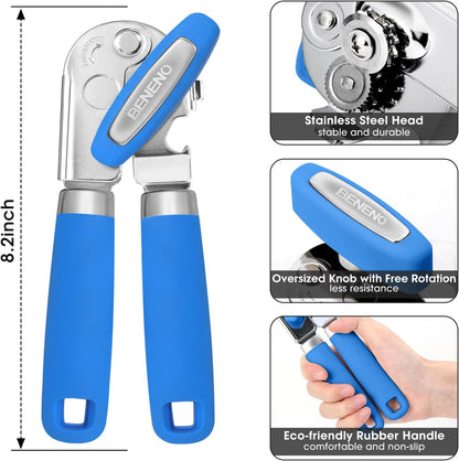 Beneno Can Opener Manual with Magnet, Hand Held Heavy Duty Can Opener with Durable Sharp Blade Smooth Edge, Big Effort-Saving Knob