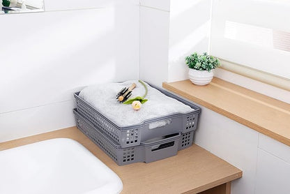 Stackable Turn-Around Storage Baskets 3 Pack - Pantry Baskets, Bins for Shelves, Organizer and Storage for Bathroom, Bedrooms, Kitchens and More - 15" x 11" x 2 1/2" (Small)