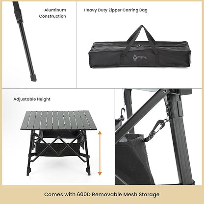 ARROWHEAD OUTDOOR 2-Pack 39" Aluminum Folding Camp Roll Up Table w/Adjustable Height, Undertable Mesh Storage, Carry Bag