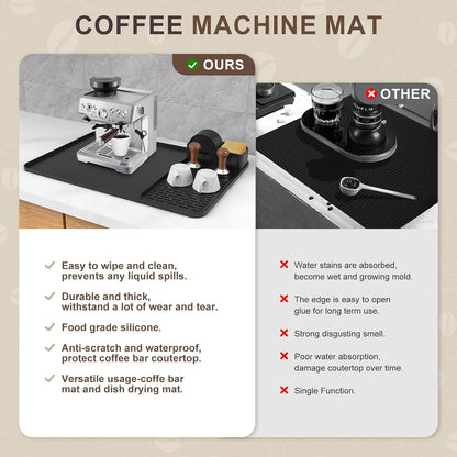 Silicone Coffee Mat with 6 Coasters,24"x16" Counter Bar Mat Fits Under Coffee Maker/Pot &amp; Espresso Machine, Bar Aceessories,Detachable Drying Pad for Tamper,Sugar Packets,Cups &amp; Countertop Protection