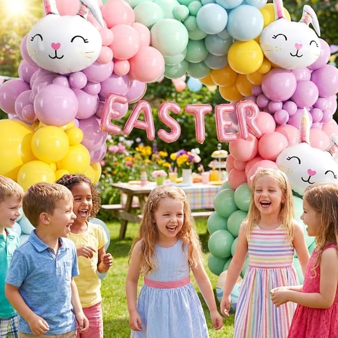 Easter Balloon Arch Kit - Pastel Balloon Garland Kit with EASTER Balloon Banner, Bunny Balloons for Easter Party, Spring Birthday, Baby Shower, Rainbow Easter Supplies Party Decorations