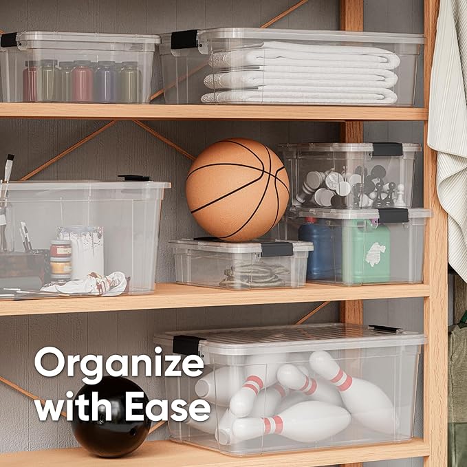 Superio Clear Storage Boxes with Lids, 1.27 Quart Plastic Container Bins for Organizing, Stackable Crates, BPA Free, Non Toxic, Odor Free, Organizers for Home, Office and Dorm, 10 Pack