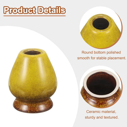 HARFINGTON Ceramic Chasen Stand 70mm Matcha Whisk Holder Teas Set Whisks Stand Traditional Matcha Tea Chasen Holder Tea Set Accessories for Tea Tasting, Gradient Yellow