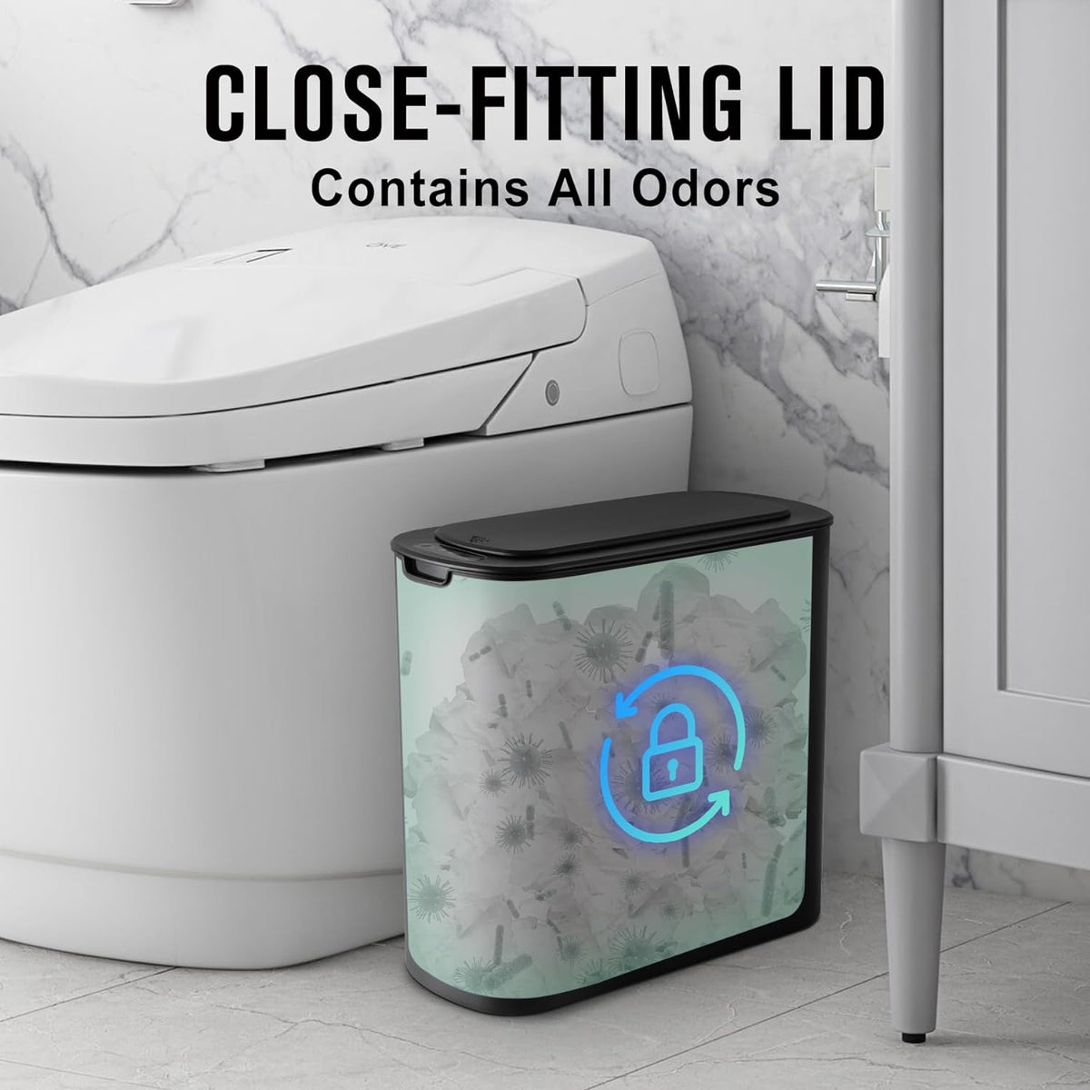 Cesun Automatic Motion Sensor Black Bathroom Trash Can with Lid, 2.6 Gallon Touchless Trash Bin, Smart Plastic Slim Garbage Can Small Wastebasket for Toilet, Office, rv, Bedroom, Living Room