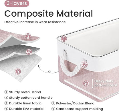 Storage Baskets for Shelves 13.8x9.8x6.7 Inch, Foldable Fabric Storage Bins with Handles, Small Storage Baskets for Organizing Closet, Office, Home Organization (6-Pack, White&Pink)