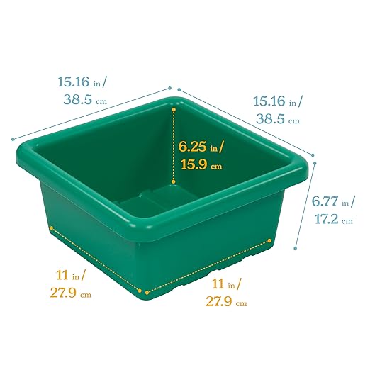 ECR4Kids Stackable Square Bins with Non-Snap Lids, Multipurpose Organization, Green, 2-Pack
