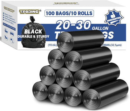 20-30 Gallon Trash Bags Black - 1.28 Mil Thick,30" x 35" Large Garbage Bags 100 Count，20+ Gallon Heavy Duty Trash Can Liners Unscented for Kitchen Home Office Commercial Outdoor