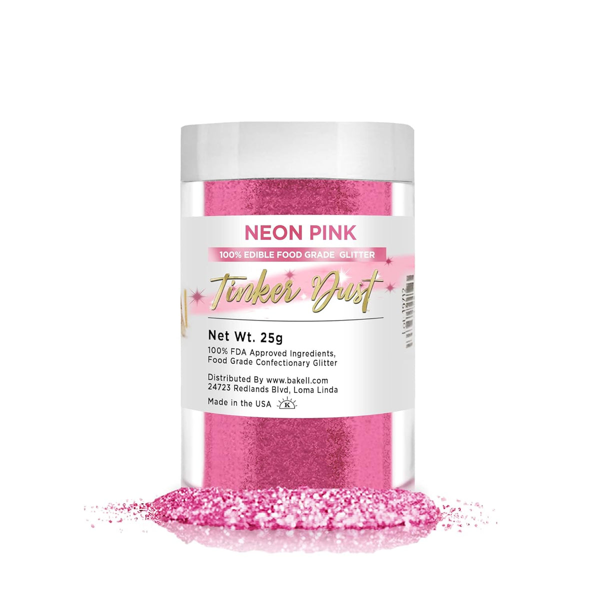 Bakell Neon Pink Edible Glitter, 25 Grams, Tinker Dust Edible Glitter, Kosher Certified, 100% Edible Glitter, Cakes, Cupcakes, Cake Pops, Drinks