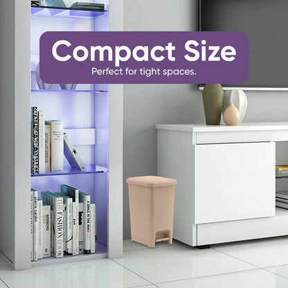 Superio Slim Step On Trash Can, Beige Waste Bin with Foot Pedal Lid 26 Liter, Kitchen, Under Desk, Office, Bedroom, Bathroom (2, 4 Gallon)