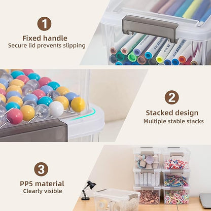 8 Packs Small Storage Bins 1.3 QT Plastic Storage Container Stackable Box with Lids for Organizing, Clear White