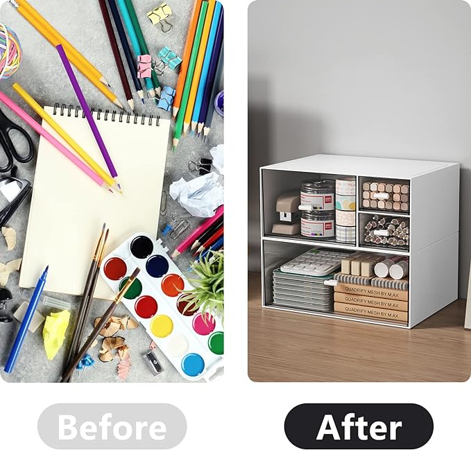 Desk Drawer Organizer, Stackable Storage Drawers, Plastic White Desk Organizers Great for Makeup Storage Bathroom Organization Accessories Etc - Large 1 Drawers (White)