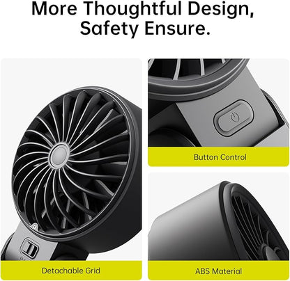 JISULIFE Handheld Fan Life7 – Ultimate Flexibility: Wide & Strong Airflow, 13H Max Cooling, 3600mAh Rechargeable, 5-Speed, LED Display, 3 IN 1 Portable Fan for Travel, Concerts, Sports Events(Black)