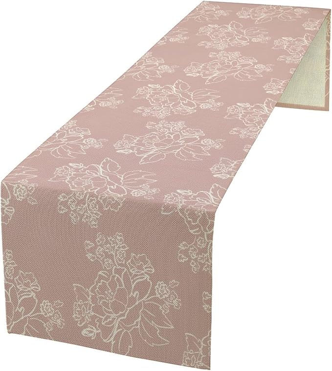 Pink Farmhouse Flower Table Runner,Vintage Boho Floral Table Runner for Kitchen Dining Table Holiday Home Party Decor 13x60in