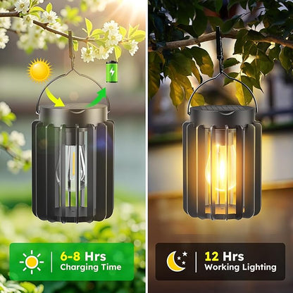 Ahaorigin Solar Lanterns Outdoor Waterproof, Brighter Up to 12 Hrs Outdoor Hanging Solar Lights, Outside Hanging Lanterns for Garden Porch Patio Yard Decor, Gifts for Women Mom Father Black 2 Pack