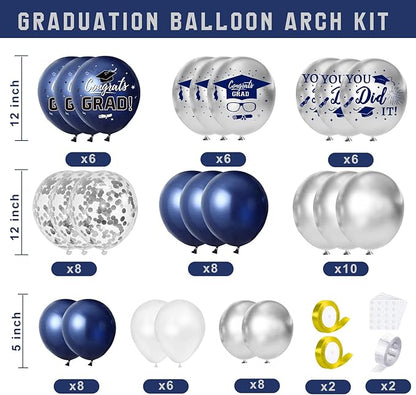 Navy Blue and Silver Graduation Decorations 2026 - Balloons Boxes with Letters 2026 GRAD So Proud of You, Congrats Grad Party Decorations for Any Grades