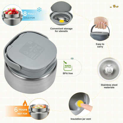 Game Bento Box for Kids, Lunch Box with Thermo(9oz Food Jar), Folding Spoon, Removable Divider & Sauce Cup, Lunch Box Kids for School,Travel, BPA-Free & Realistic Shape(Grey)