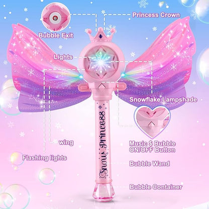 Bubble Wands for Kids Girls - LED Light & Music Bubble Machine: 3 AA Batteries & 2 Bubble Solutions, Outdoor Party Birthday Toys for Toddlers, Gift for 3 4 5 6 7 8 Year Old Girls