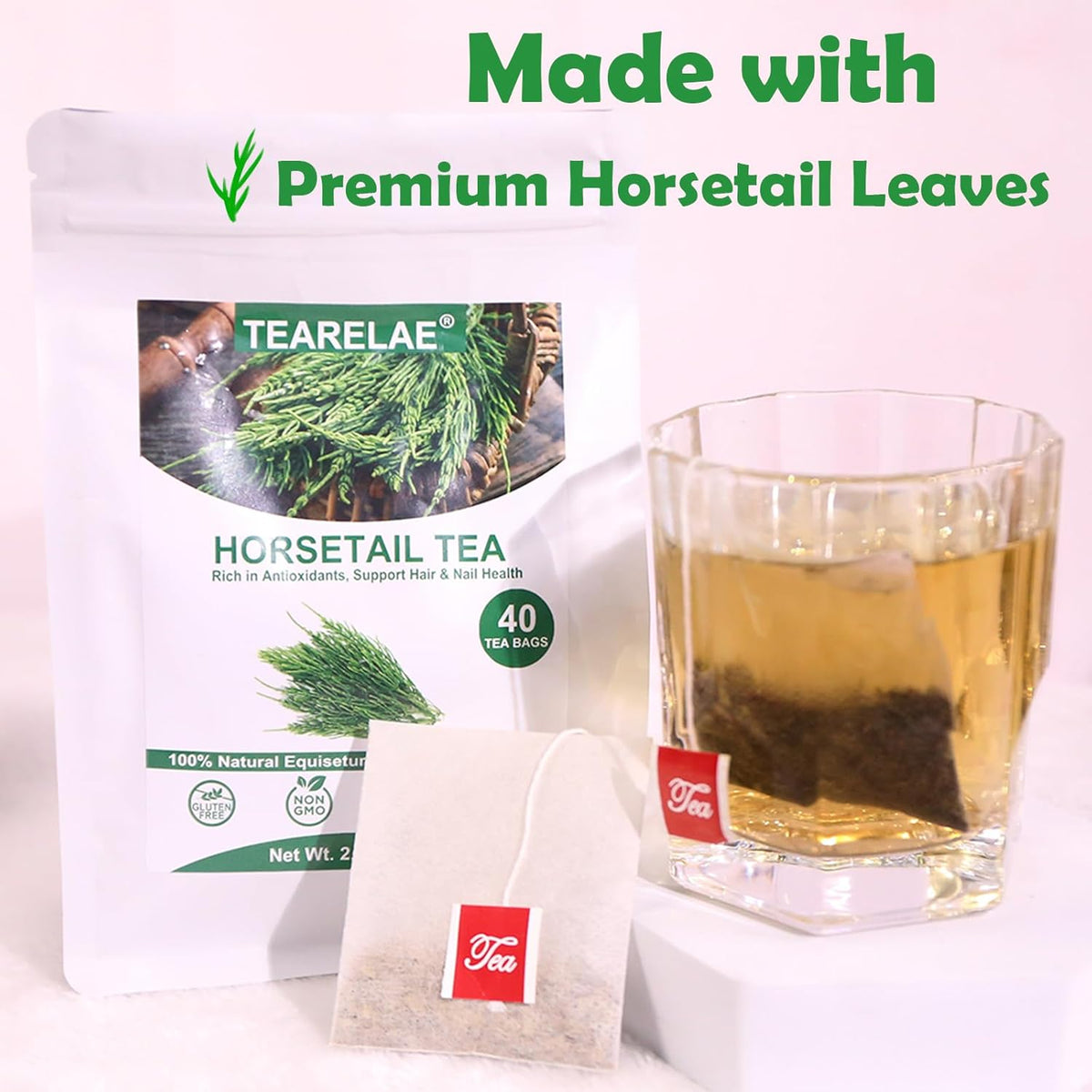 Tearelae - Premium Horsetail Tea Bags - 1.5g x 40 Count - Natural Dried Horsetail Herb - Cola De Caballo Hierba - Non-GMO - Caffeine-free