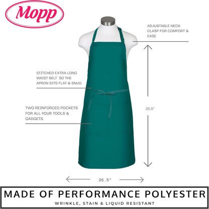 Pomp 2 Pack Premium Bib Aprons | Adjustable Neck + 2 Pockets | Water + Oil Resistance | Men & Women's Kitchen Cooking Aprons