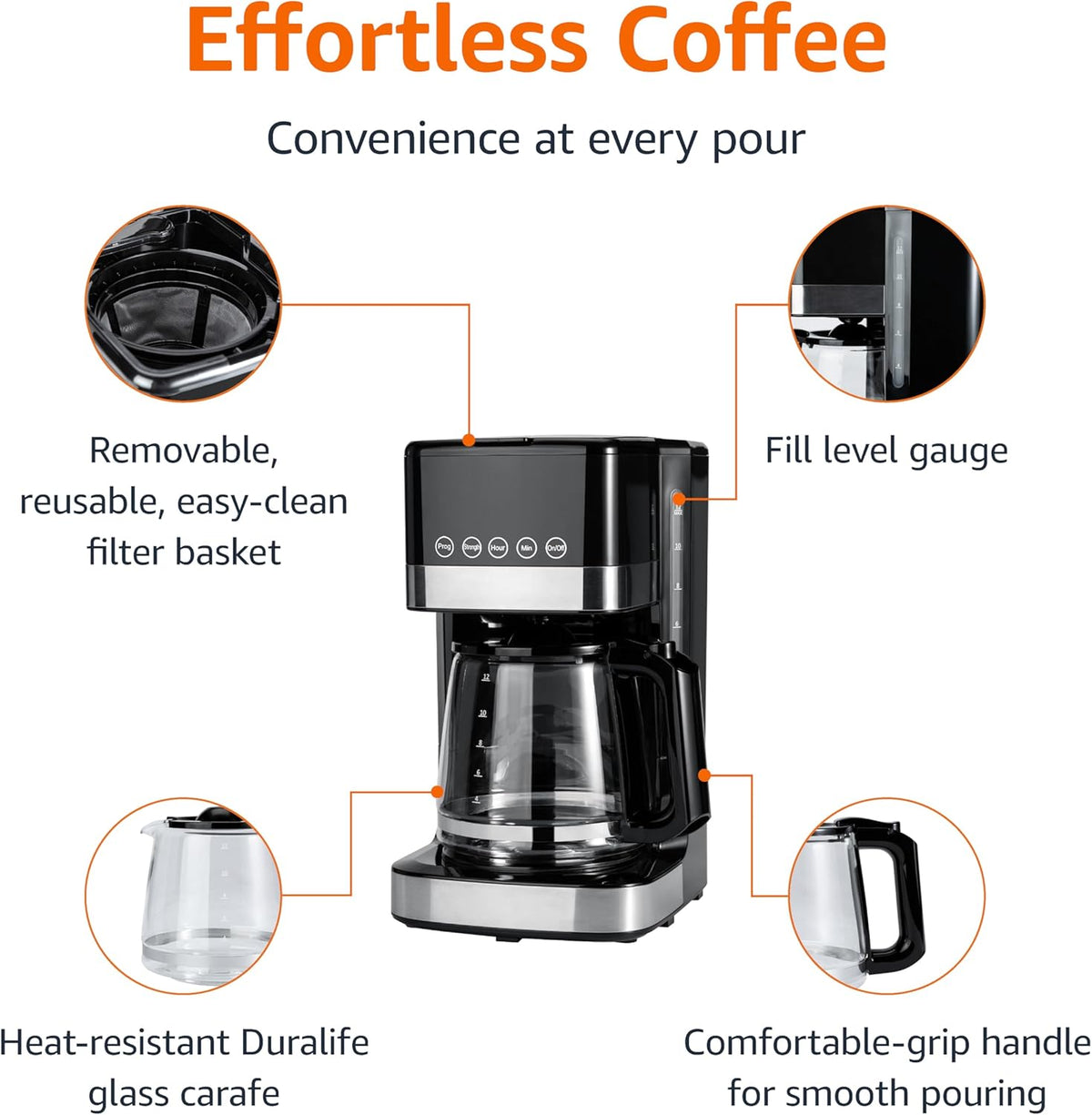 Programmable 12 Cup Drip Coffee Maker, Coffee Machine with Glass Coffee Pot (1.9 Qt), Auto Shut-off, Touch Screen, Auto Pause