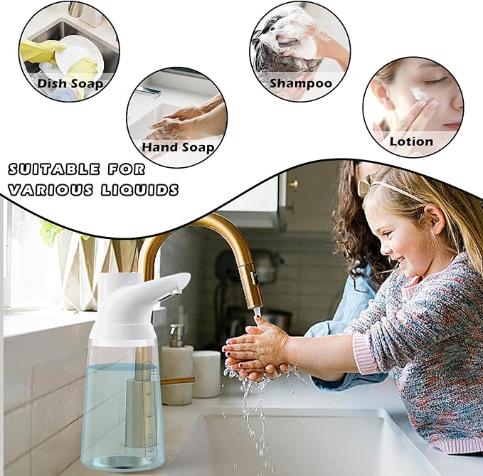 2 Pack Automatic Liquid Soap Dispenser Touchless,4-Level Adjustable Modern White Bathroom Hand Soap Dispenser, 700ml Rechargeable Electric Motion Sensor Waterproof Pump for Kitchen