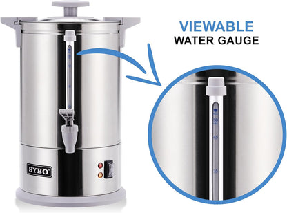 Sybo SR-CP-50B Commercial Grade Stainless Steel Percolate Coffee Maker Hot Water Urn for Catering, 50-Cup 8 L, Grey