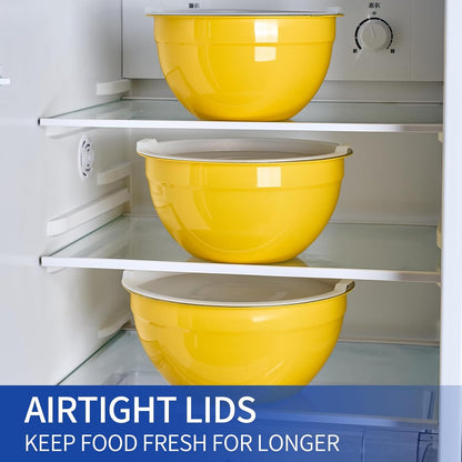 Yellow Mixing Bowls With Airtight Lids,Stainless Steel Bowl,Salad Bowls 7 Piece Colorful Nesting Bowl Yellow Kitchen Accessories,Size 7,3.6,2.7,2.1