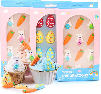 Edible Easter Cake Decorations for Cake Decorating, Carrot Cake Decorations, Bunny Cupcake Toppers for Easter Theme Cake, Macarons, Cookies, Waffles