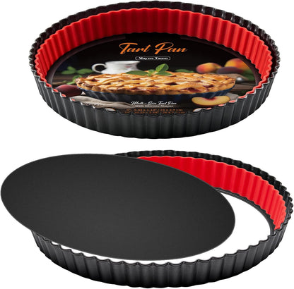Tart Pan 9 Inch 10 Inch Removable Bottom,with Crust Shaper Ring, Non-stick