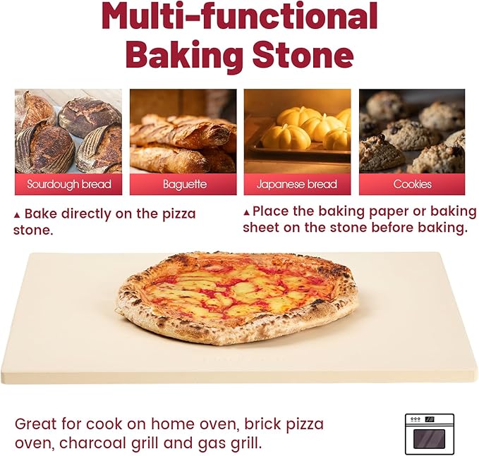 Professional Pizza Stone for Oven – 13.8x17.7 Inch Cordierite Baking Stone Board, Grill & BBQ Safe, Heavy Duty for Perfect Crust (35x45cm)