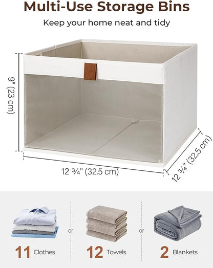 StorageWorks Closet Storage Bins, Large Storage Baskets with Clear Window and Handles, Foldable Fabric Organizer for Clothes, Shelves, Beige, 3 Pack