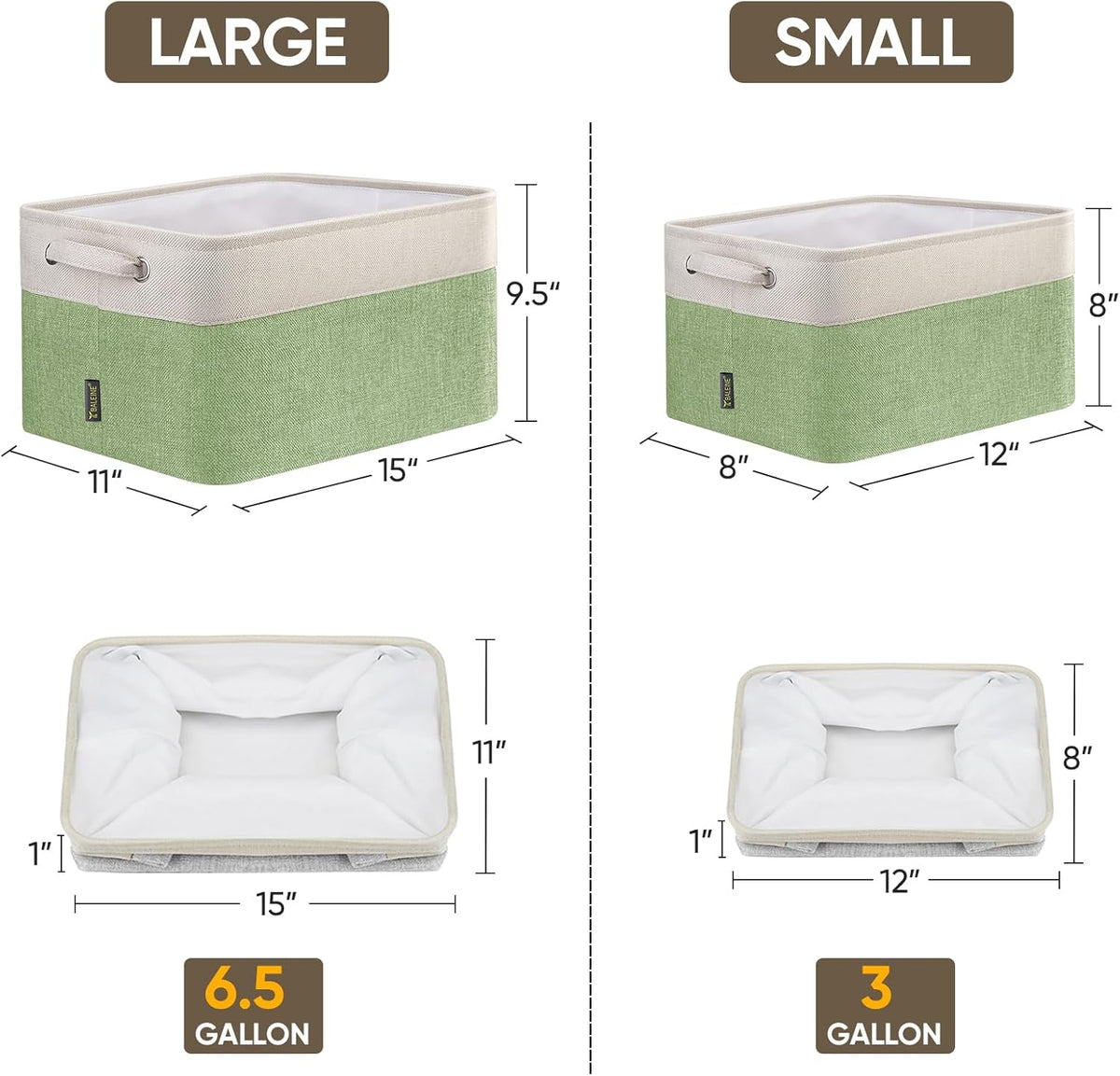 BALEINE 1 Pack Fabric Storage Bins for Shelves, Linen Storage Baskets for Organizing, Decorative Closet Bins for Clothes, Home (Green, 15''x11''x9.5'')