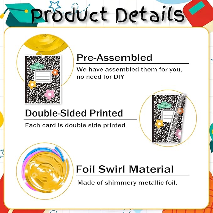 Composition Notebook Hanging Swirls - 30 Pcs Composition Notebook Decorations Ceiling Streamers for School Classrooms Back to School Party Decorations