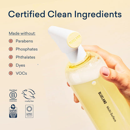 BLUELAND Multi-surface Cleaner, 4-Pack Refill, Fresh Lemon Scent, All-Purpose, Eco-Friendly Cleaning Supplies, 4 x 24 Fl oz