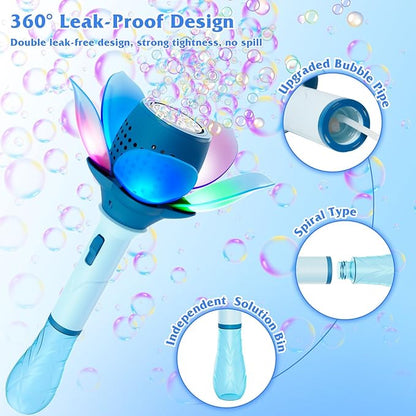 Panamalar Electric Bubble Wand for Kids, Automatic Bubble Machine 10000+ Bubbles Per Minute with Battery/Lights/120ml Solution, Light Up Flower Bubble Wand Bubble Toys for Summer Outdoor Party Wedding