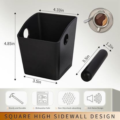 Knock Box Square High Sidewall Design Espresso Knock Box Shock-absorbent Knock Box Espresso with Removable Knock Bar and Non-Slip Base Espresso