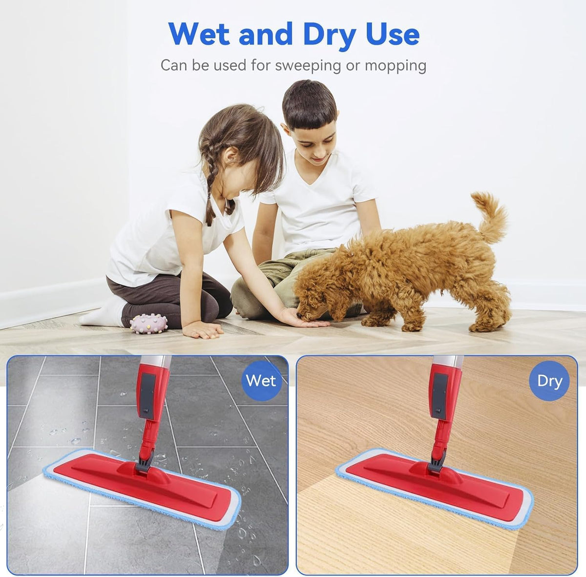 16.5 inch Microfiber Mop Pads for Rubbermaid Reveal Spray Mop and Any 16.5" Flat Mop - 6 Pack 13''-15'' Spray Mop Pad Reusable Washable Replacement Refills - Blue & Green