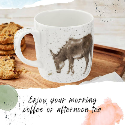 Royal Worcester Wrendale Designs 14 oz Mug, Gentle Jack - Fine Bone China with Donkey Motif - Woodland Themed Tea Mug for Cozy Cottagecore Homes - Safe Ceramic Drinkware for Daily Use