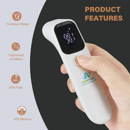 Amplim Forehead Thermometer, No-Touch, FDA-Cleared, Medical-Grade Infrared, 1-Second Read with Audible Fever Alert