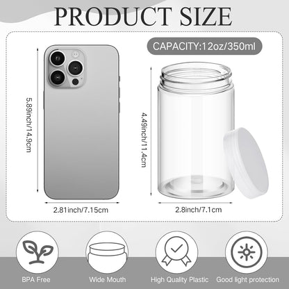 Patelai 4 Pieces Round Wide-mouth Leak Proof Plastic Container Jars with Lids for Travel Storage Makeup Beauty Products Face Creams Oils Salves Ointments DIY Making(12 Ounce,Clear)