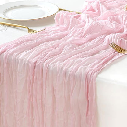 Sioloc Light Pink Cheesecloth Table Runner 120” x 35”, Soft Gauze Boho Wedding Valentines Table Decor for 10ft Table, Romantic Party, Baby Shower, Bridal Shower, Home & Event Decor