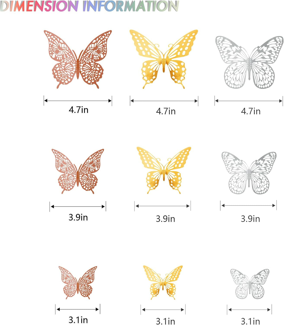 Saoropeb 3D Butterfly Wall Decor, 72 Pcs 3 Styles 3 Sizes, Removable Metallic Wall Decor Sticker Room Mural Decals for Kids Bedroom Nursery Classroom