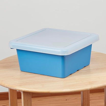 ECR4Kids Stackable Square Bins with Non-Snap Lids, Multipurpose Organization, French Blue, 2-Pack