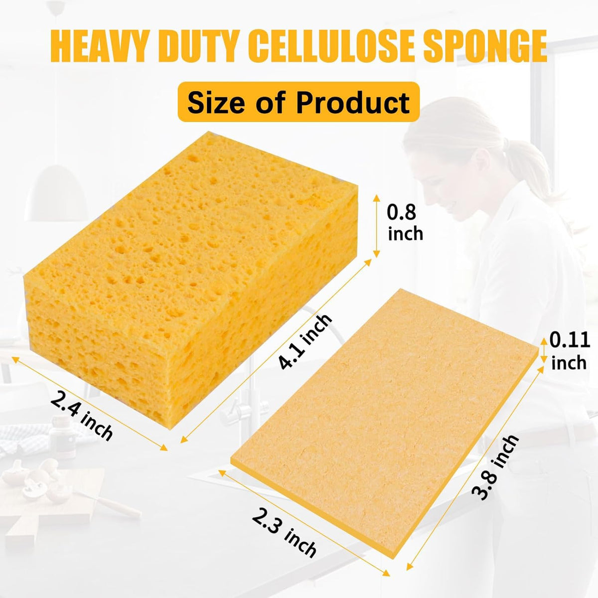 Kitchen Sponges, 12-Count Cellulose Sponges, Durable Dish Sponge for Cleaning, Cleaning Scrub Colored Sponge, Multiple Use for Dishes Washing, Compressed Packaging