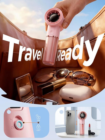 Handheld Portable Fan, 6-Speed Powerful Mini Personal Fan, Rechargeable 5000mAh Battery with Up to 15 Hours Runtime, Pocket Turbo Fan with Smart LED Display, Ideal for Travel, Camping, Makeup