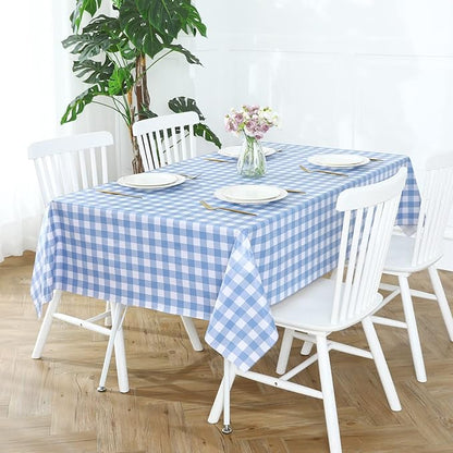 Romanstile Square Vinyl Tablecloth, 100% Waterproof Buffalo Gingham Plastic Table Cloth, Heavy Duty Wipeable Checkered Table Covers for Outdoor, Camping, Picnic, Patio - 60 x 60, Light Blue