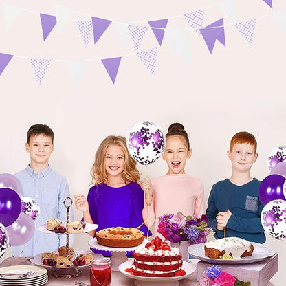 Zwiebeco 39Ft Purple White Dot Fabric Bunting Banner Triangle Flags Hanging Cotton Garland Pennant for Wedding Birthday Tea Party Nursery Home Outdoor Garden Decorations