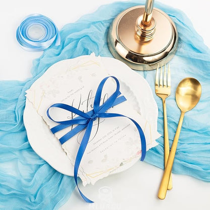 Blue Satin Ribbon 3/8 Inch x 60Yds Assorted Royal, Navy, Light, Dusty Blue Double Faced Satin Ribbon Set for Gift Wrapping, Flower Bouquet, Wedding Invitation, Baby Shower Decor, Hair Bows & Crafts