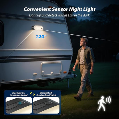 Clemas Motion Sensor Camping Lights,Rechargeable Camping Lantern, Portable Hanging Tent Lights,IPX5 Waterproof Emergency Light for Outdoor,SOS Mode Hurricane Power Outages,Magnet Work Light,2 Pack